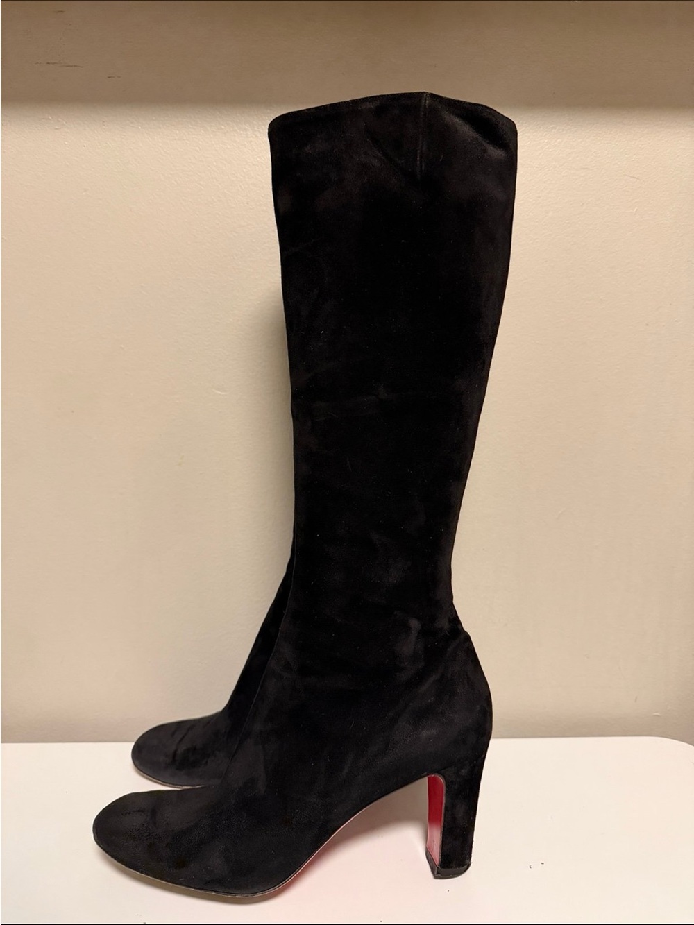 Christian Louboutin Black Suede Knee-High Boots with Red Soles